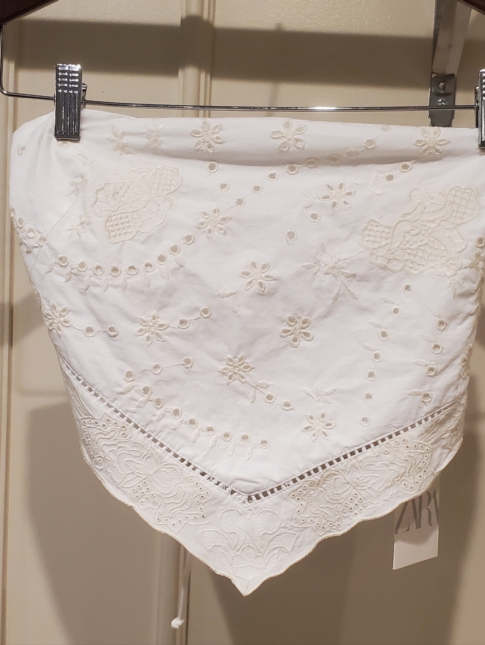 NWT ZARA White-Oyster Bandana Crop Boho Top - Embroidered Women Size MEDIUM - Picture 2 of 10